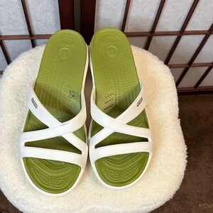 CROCS Women's Sandals in White and Green